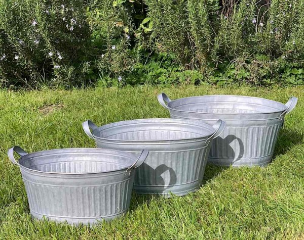 Zink Blumentopf Oval Zinkwanne mit Griffen Pflanztopf Zinktopf Antik-Stil