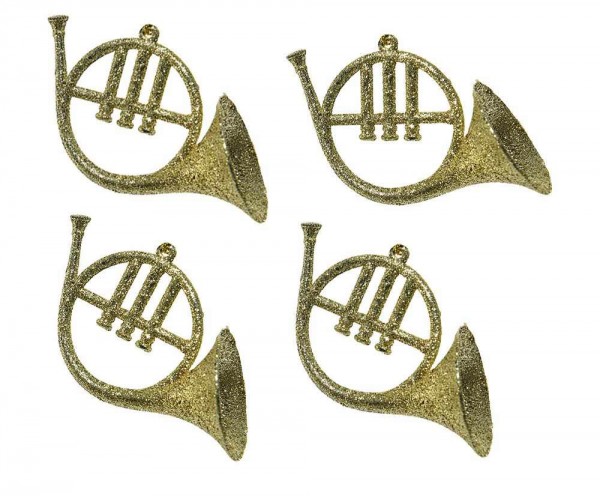 Christbaumschmuck Instrumente Gold 4 Stück Horn Trompete Musik Glitzer