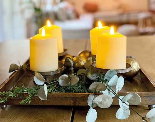 LED Kerze Stumpenkerze Echtwachs Premium 4 Stück Flackernd Creme Fernbedienung