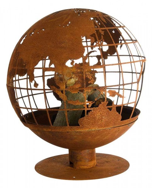 Feuerkorb Weltkugel Globus Feuerschale Metall Rostig Lagerfeuer Feuerkugel 60cm