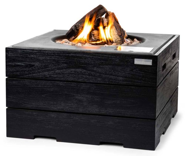 Happy Cocooning Feuertisch TEAK-Holz Black Grau quadratisch schwarz 760 x 760 mm