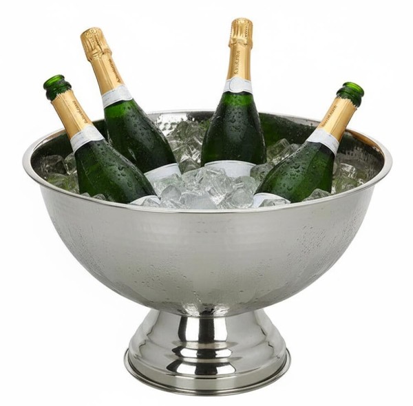Edler Sektkühler Schale Champagnerkühler Weinkühler Edelstahl Hammerschlag 40 cm