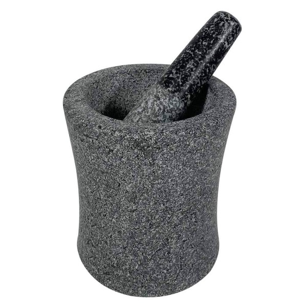 Mörser mit Stößel Granit Grau Poliert Naturstein Steinmörser 15cm