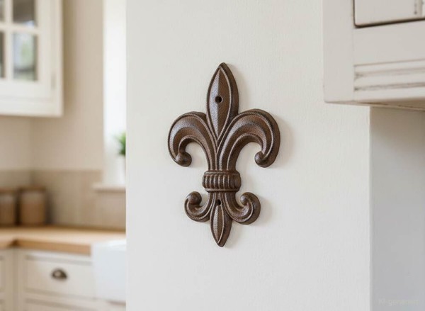 Lilie Deko Groß Gusseisen Französische Fleur-de-Lys für Wand Antik-Stil Braun