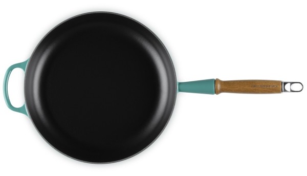 Le Creuset Bratpfanne mit Holzgriff Signature Gusseisen Bleu Riviera Blau 28cm