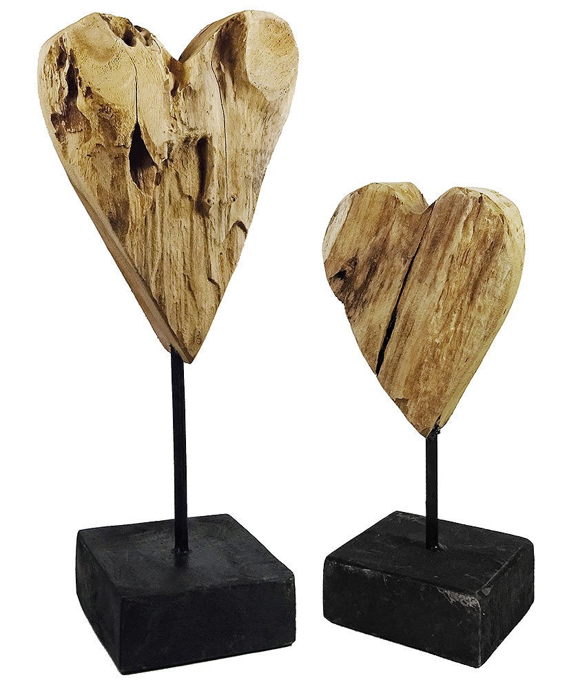 Herz auf Fuß Teakholz 2er-Set Dekoherz Skulptur Teak Wurzel Holz 26cm + 35cm Herz auf Fuß Teakholz 2er-Set Dekoherz Skulptur Teak Wurzel Holz 26cm + 35cm