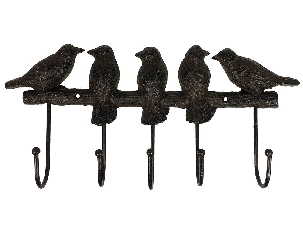Wandgarderobe Vögel Garderobe mit 5 Haken Gusseisen Antik-Braun