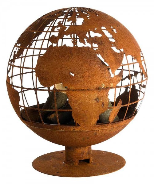 Feuerkorb Weltkugel Globus Feuerschale Metall Rostig Lagerfeuer Feuerkugel 60cm