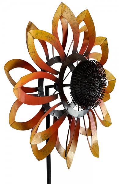 Doppelwindrad Sonnenblume Windrad doppelt Gartenstecker Windspiel Vintage