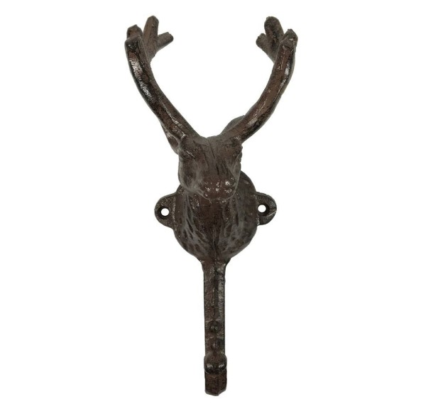 Garderobenhaken Rentier Groß Wandhaken Kleiderhaken Gusseisen Antik-Braun 22cm