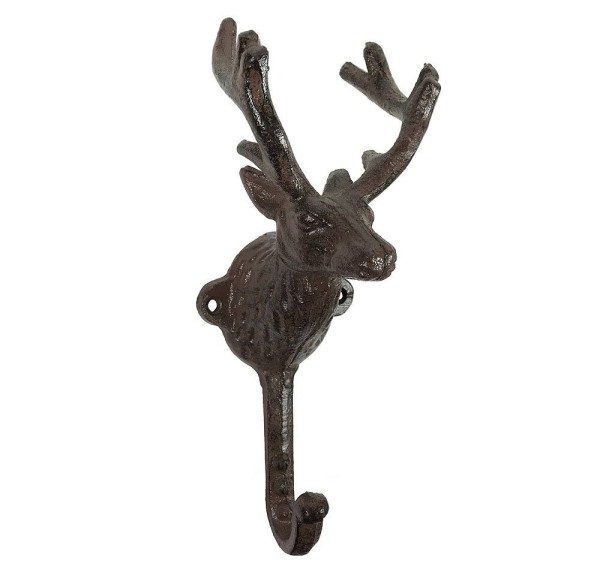 Garderobenhaken Rentier Groß Wandhaken Kleiderhaken Gusseisen Antik-Braun 22cm