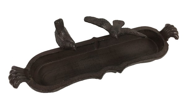 Vogeltränke Vogelbad Rechteckig 2 Vögel Gusseisen Braun Antik-Stil 35cm