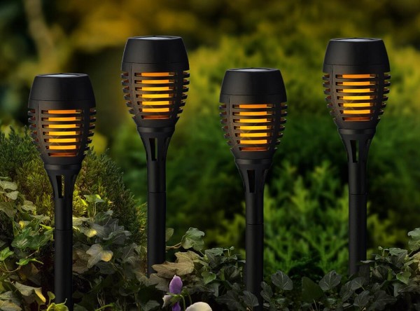 Solarleuchten Gartenfackel 4er Set Schwarz Flammeneffekt Solar Fackel Außen 27cm