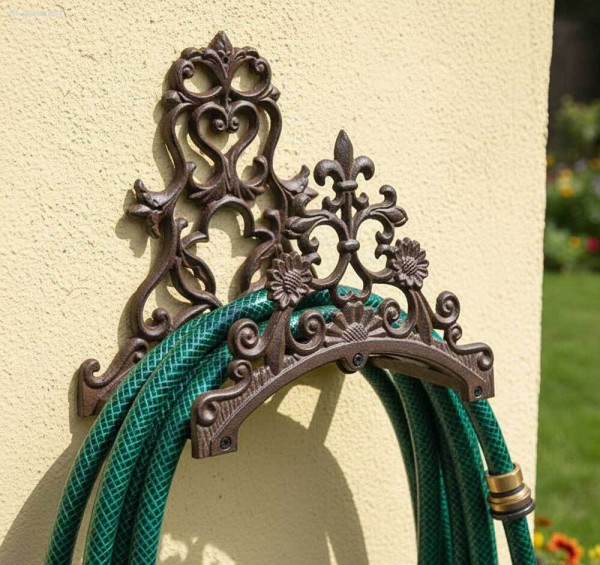 Gartenschlauchhalter Lilie Wand-Schlauchhalter Gusseisen Landhaus Antik-Stil