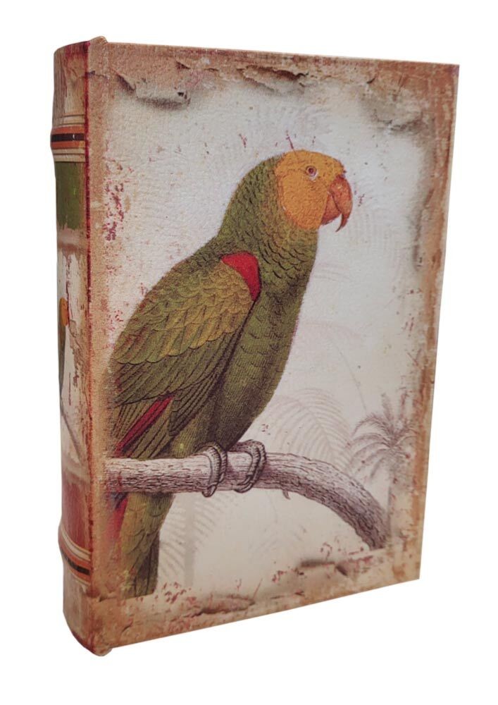 Hohles Buch mit Geheimfach Papagei Buchversteck Nostalgie 20cm