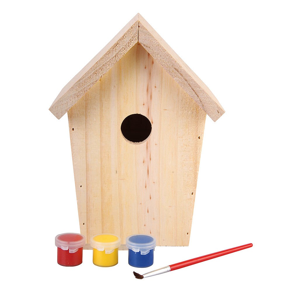 Vogelhaus zum Bemalen Nistkasten Holz mit Pinsel & Farbe 20cm