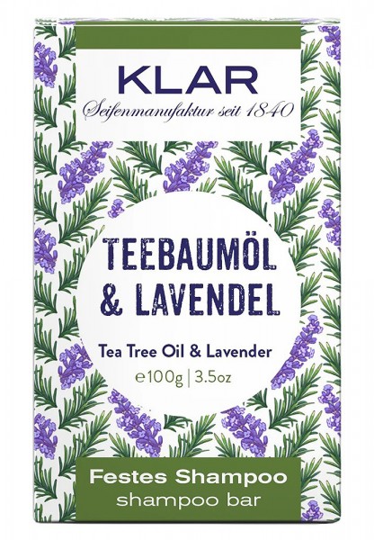 KLAR Festes Shampoo Teebaumöl + Lavendel (Gegen Schuppen) 100g