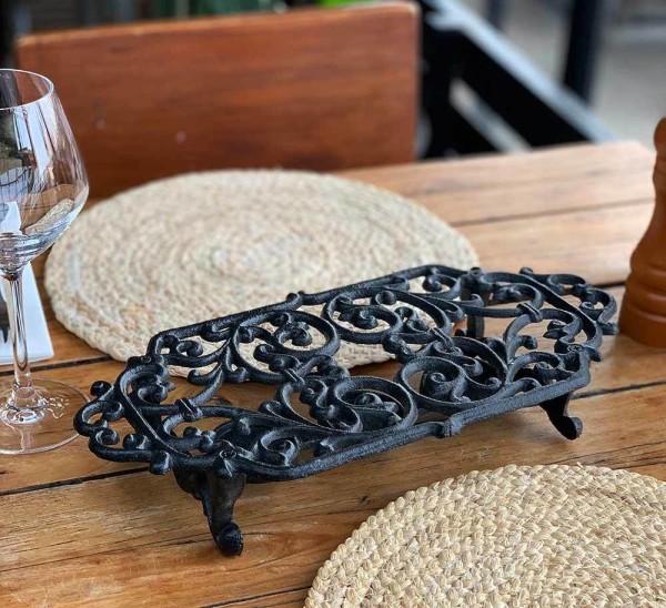 Stövchen Landhaus Vintage-Stil Warmhalteplatte Rechaud Gusseisen Schwarz