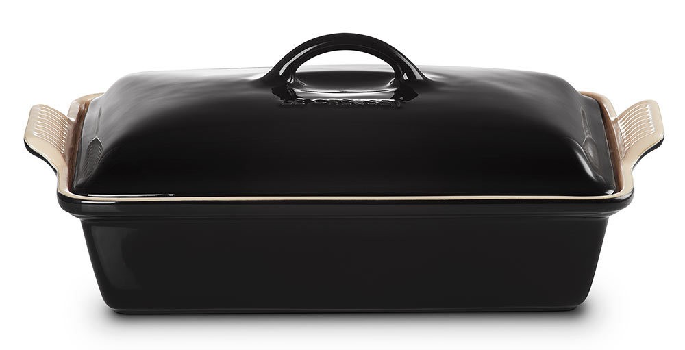 Le Creuset Rechteckige Auflaufform Tradition mit Deckel Steinzeug Schwarz 33cm