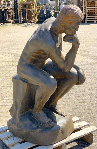 Figur Der Denker n. Rodin 110cm Groß Guss-Stein Frostsicher Garten Statue Schwarz-Rost