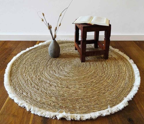 Jute Teppich Rund Boho Style Marrakesch Naturfaser Geflochten Fransen 100cm