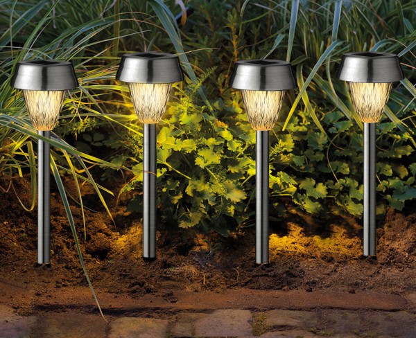 Solar Gartenleuchte 4 Stück Edelstahl LED Solarlampe Beleuchtung Warmweiß 24cm
