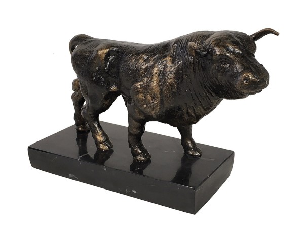 Bulle auf Marmorsockel - Symbol der Börse - Stier Gusseisen 28cm