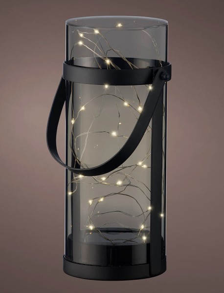 Solar Laterne für Außen LED Solarleuchte mit Henkel Warmweiß Windlicht Grau 25cm