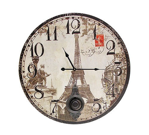 Nostalgie Wanduhr mit Pendel Eiffelturm Paris Nostalgie-Stil Groß 58cm