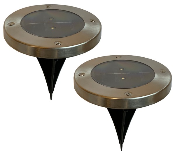 Solar Bodenleuchte Garten 2 Stück LED Solarlampe Bodenstrahler Edelstahl 12cm