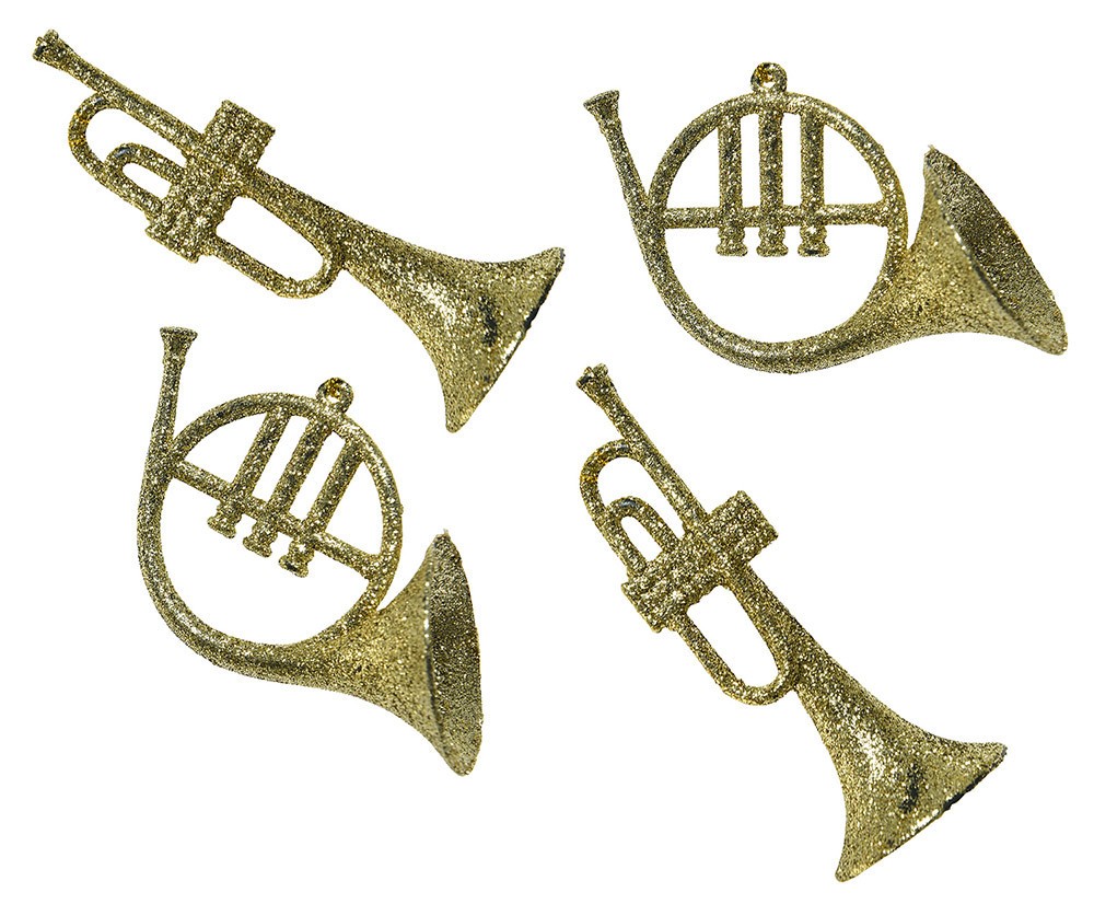 Christbaumschmuck Instrumente Gold 4 Stück Horn Trompete Musik Glitzer