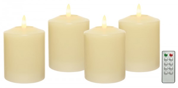 LED Kerze Stumpenkerze Echtwachs Premium 4 Stück Flackernd Creme Fernbedienung