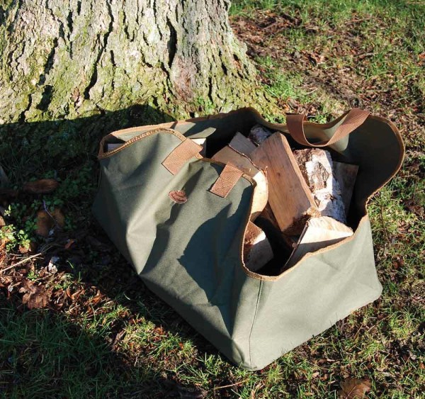Kaminholz Tragetasche Feuerholzträger Brennholz Träger Olivgrün