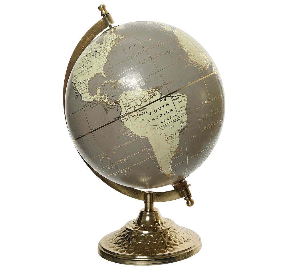 Globus Grau Gold Weltkugel mit Ständer Standglobus Geografische Karte Ø 20cm