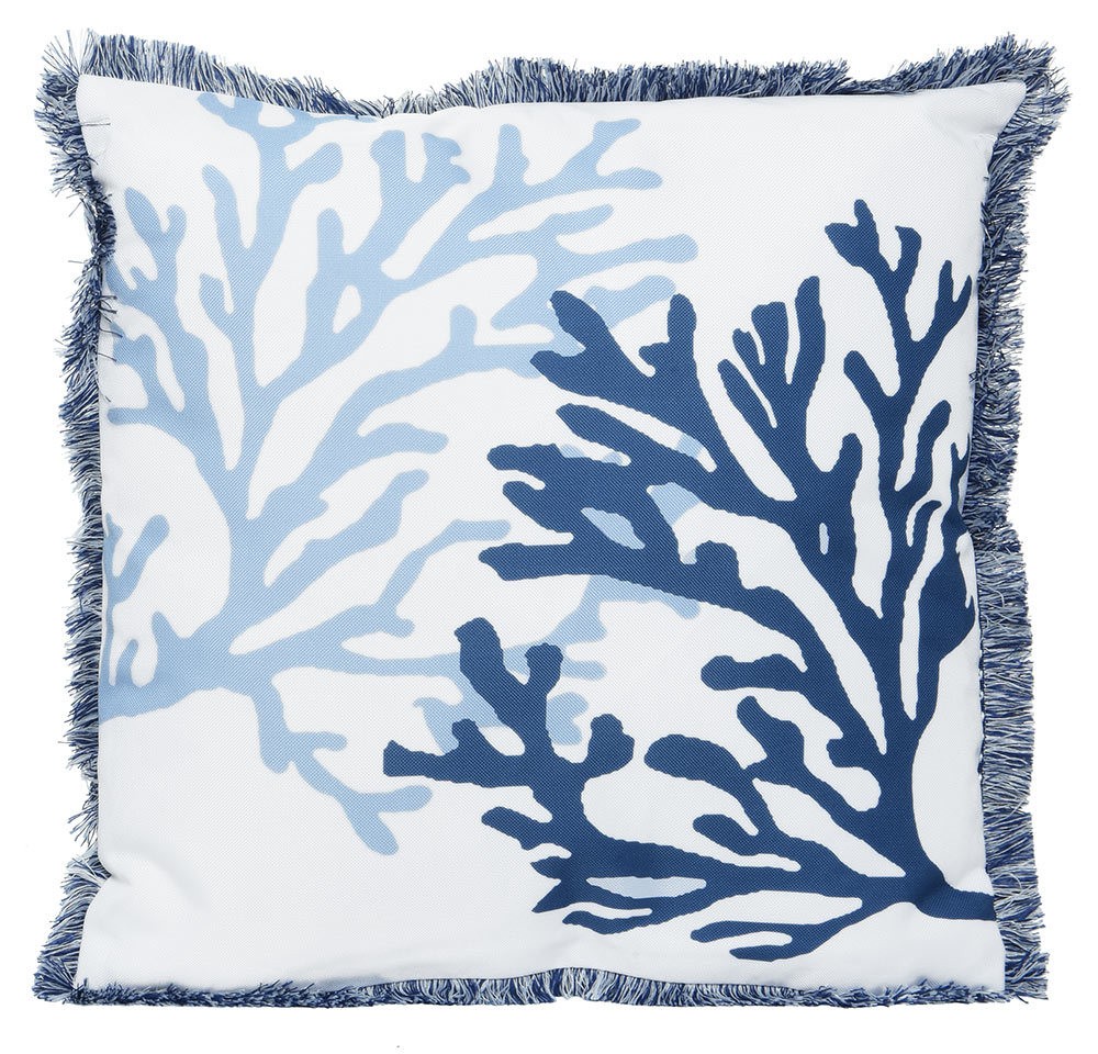 Outdoor Kissen Koralle Maritim Gartenkissen Wasserabweisend Blau Weiß 45x45cm