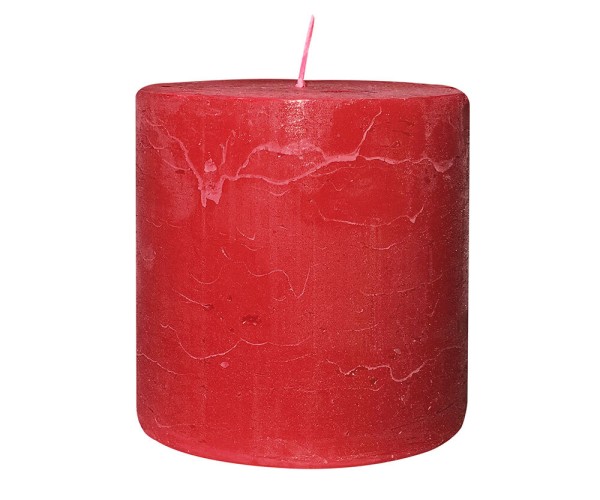 Rustic Stumpenkerze Premium Kerze Rot 10x10cm - 80 Std Brenndauer