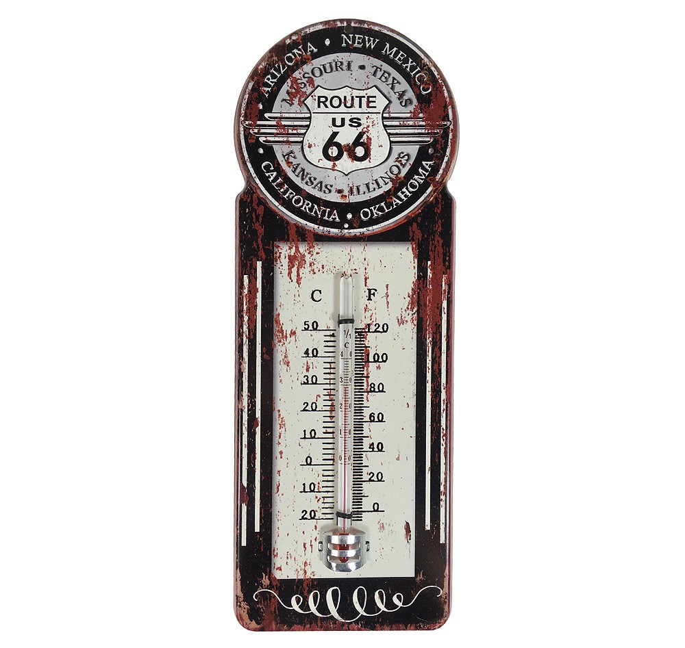 Wandthermometer ROUTE 66 US Roadsign Thermometer Vintage Nostalgie Blechschild