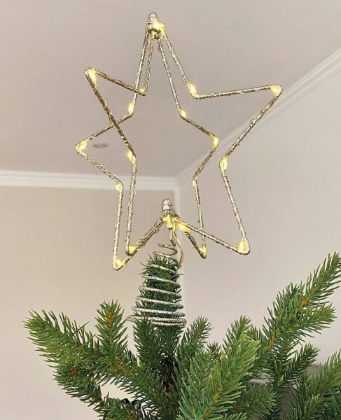 Weihnachtsbaumspitze beleuchtet Stern Gold LED Christbaumspitze Warmweiß Timer