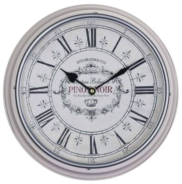 Chic Antique Wanduhr Pinot Noir Vintage-Stil Metallrahmen Rund Creme-Weiß 31cm