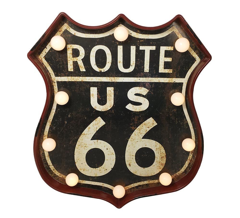 Wandleuchte ROUTE 66 LED Beleuchtung US Roadsign Nostalgie Vintage Straßenschild