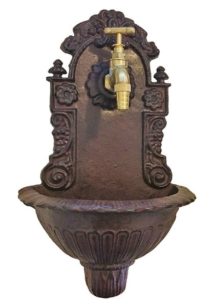 Kleiner Wandbrunnen Nostalgie Waschbecken Antik-Stil Gusseisen Braun H 39cm