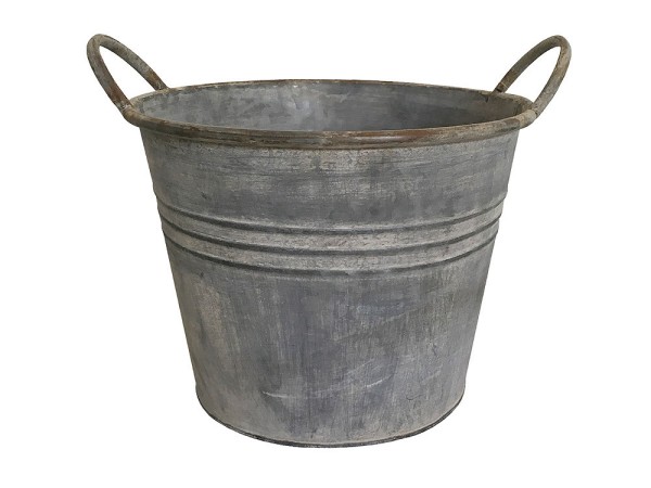 Zinkeimer Pflanztopf Zink Rund mit Griffen Vintage Landhausstil Grau