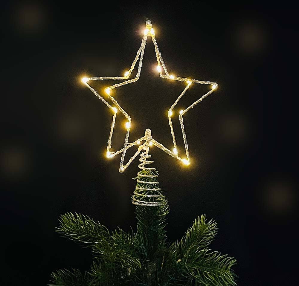 Weihnachtsbaumspitze beleuchtet Stern Gold LED Christbaumspitze Warmweiß Timer
