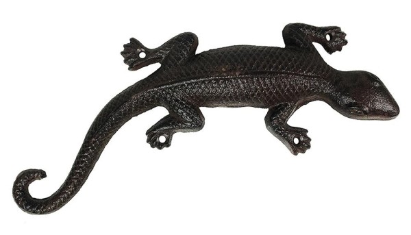 Gecko Wanddeko Eidechse Dekofigur Gusseisen Antik-Stil Braun