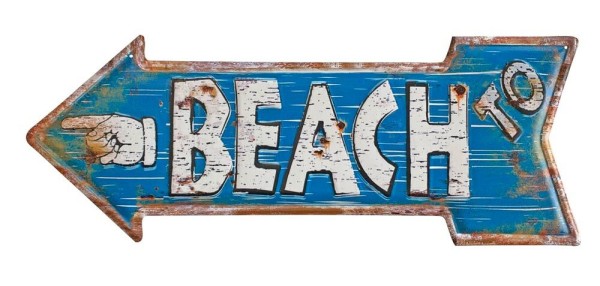 Nostalgie Blechschild TO BEACH Pfeil Wegweiser Strand Vintage Geprägt 50 x 19 cm