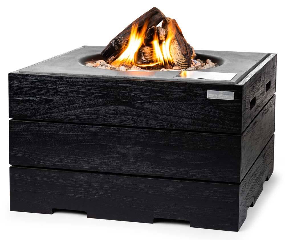 Happy Cocooning Feuertisch TEAK-Holz Black Grau quadratisch schwarz 760 x 760 mm