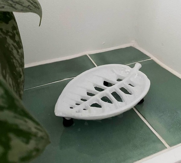 Seifenschale Blatt Gusseisen Weiß Nostalgie Seifenhalter Vintage