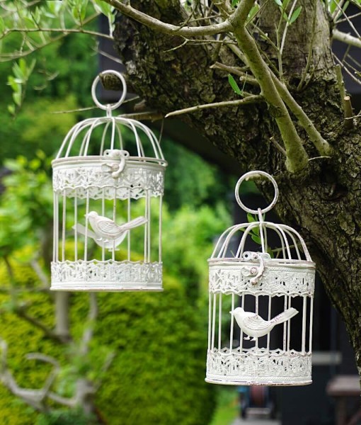 Deko Vogelkäfig Dekokäfig 2er-Set Vögel Nostalgie Antik-Stil Weiß