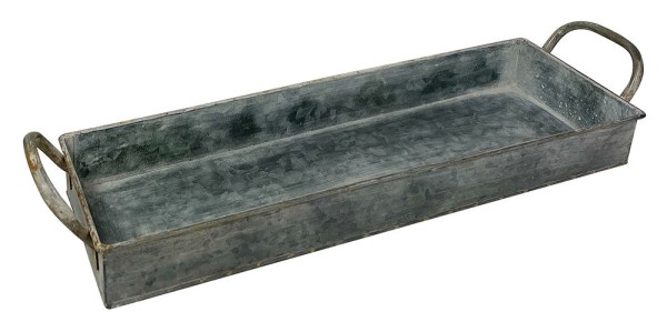 Tablett Zink Rechteckig mit Griffen Dekotablett Vintage-Stil Antik-Stil 41x13cm
