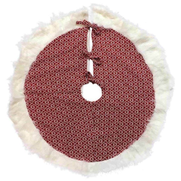 Abdeckung für Christbaumständer Weihnachtsbaum Decke Stoff Rot Weiß Schneeflocke